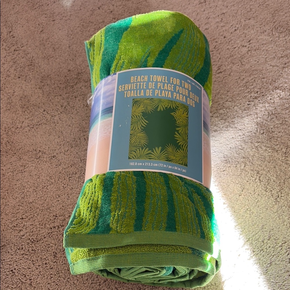 Green Striped Beach Towel for Two